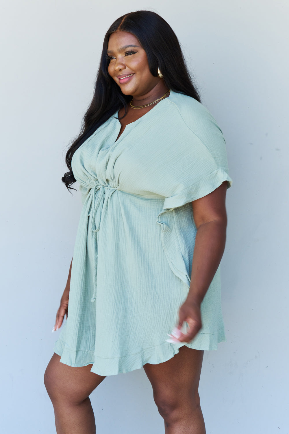 Sage Ruffle Hem Dress