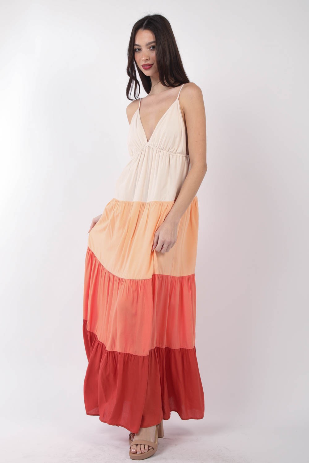 Block Tiered Maxi Cami Dress