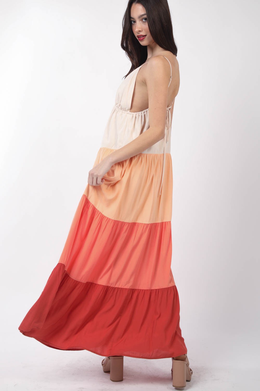 Block Tiered Maxi Cami Dress